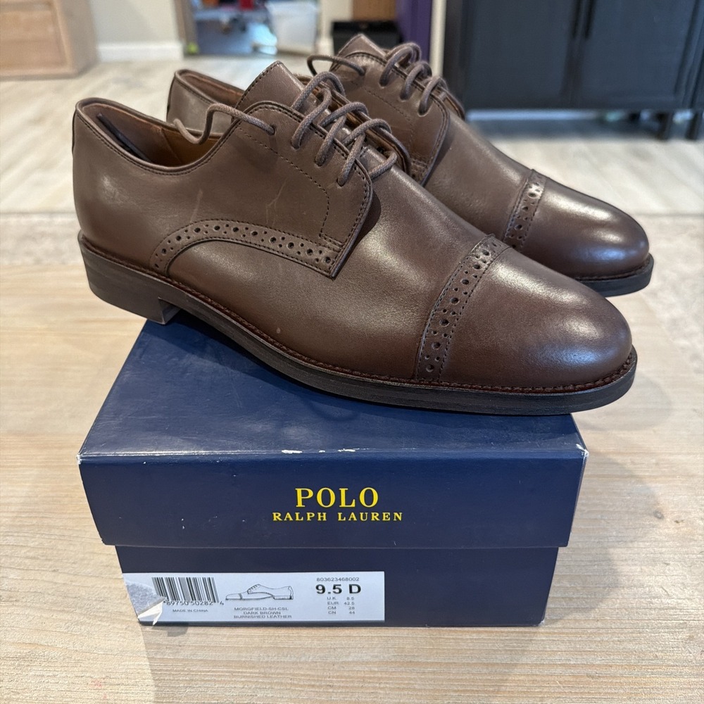 Polo Ralph Lauren Morgfield Brown Cap Toe Derby Dress Shoes 9.5 D Leather